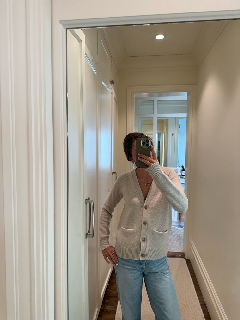 Jenni Kayne Cream Button-Front V-Neck Cardigan